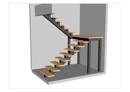 Лестница на монокосоуре 3Д с площадкой